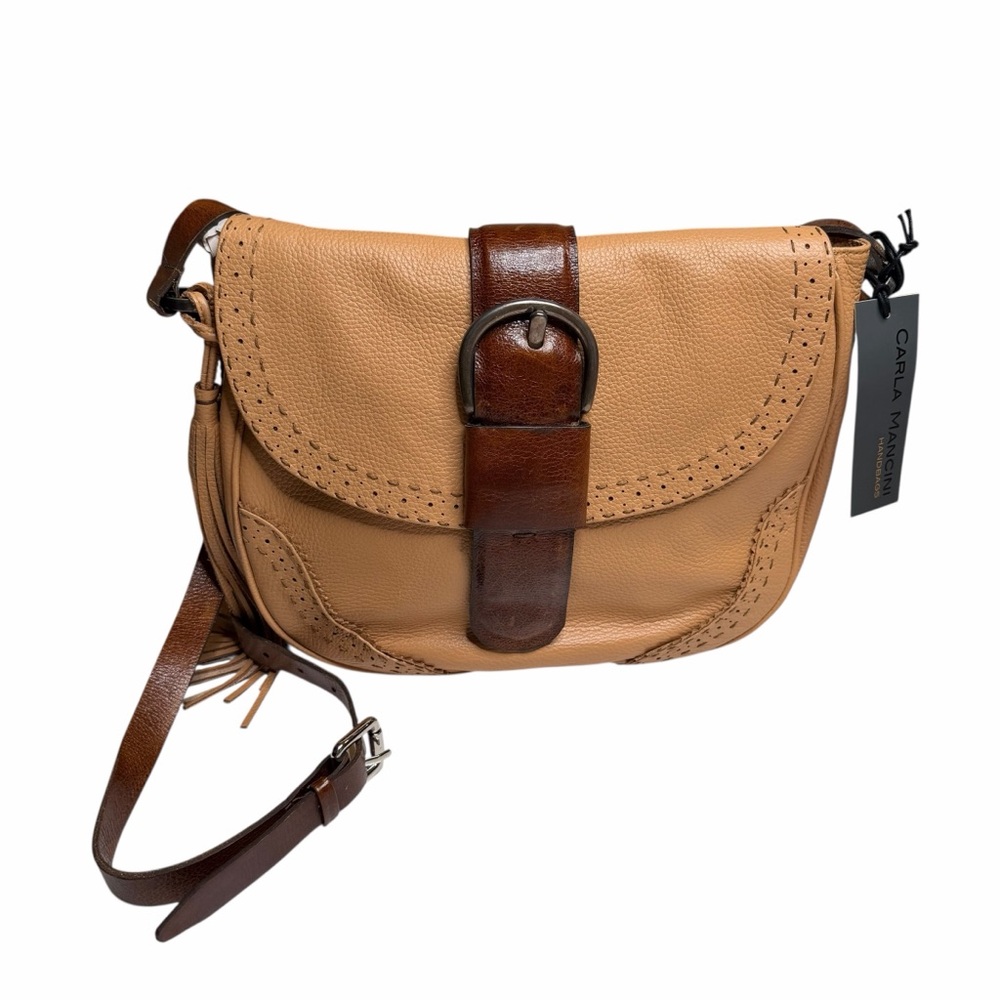 CARLA MANCINI Hayley‎ Light Tan Brown Leather Crossbody Bag Purse NWT Wester